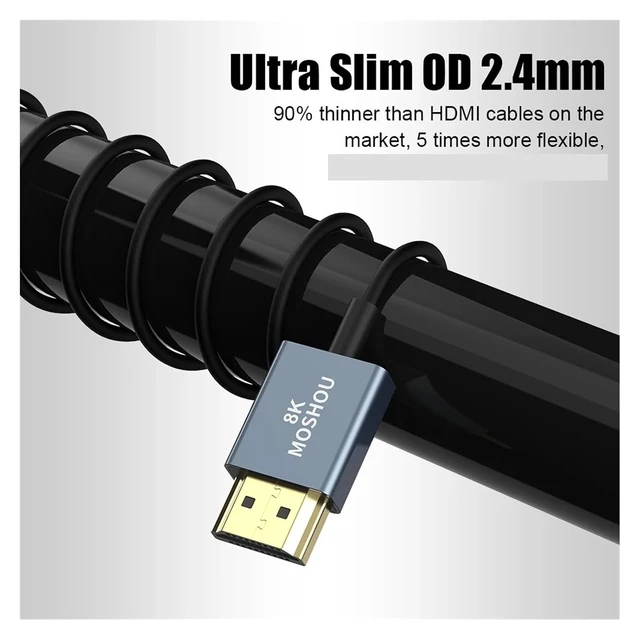 Alt view image 4 of 7 - 8K HDMI 2.1 90 Degree Down Angle Cable, Flexible Slim High Speed Cord, 48Gbps, 8K@60Hz 4K@120Hz, Supports EARC HDR, for TV, HDTV, Monitor(HDMI Straight,1.5m (4.92 ft))