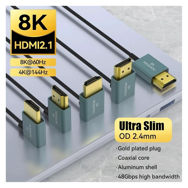 Alt view image 2 of 7 - 8K HDMI 2.1 90 Degree Down Angle Cable, Flexible Slim High Speed Cord, 48Gbps, 8K@60Hz 4K@120Hz, Supports EARC HDR, for TV, HDTV, Monitor(HDMI Straight,1.5m (4.92 ft))