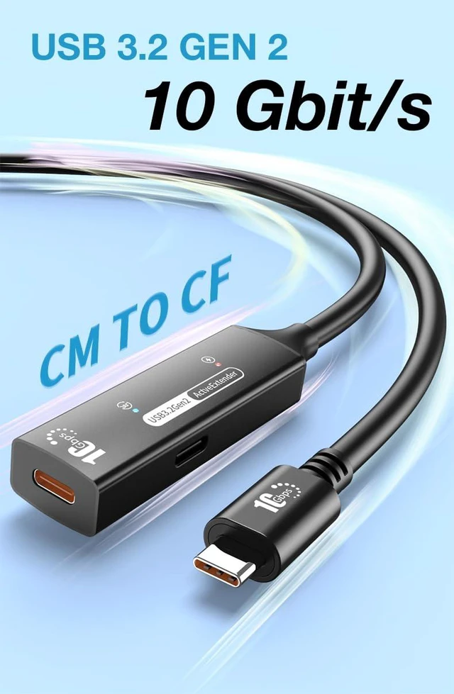 Alt view image 5 of 7 - PREMIUMCORD Active USB-C Extension Cable with Repeater 10 m, Female to Type C Male Connector, USB 3.2 Gen 2 SuperSpeed+ 10Gbit/s, Double Shielded, Aluminum Housing, Black, Length 10 m