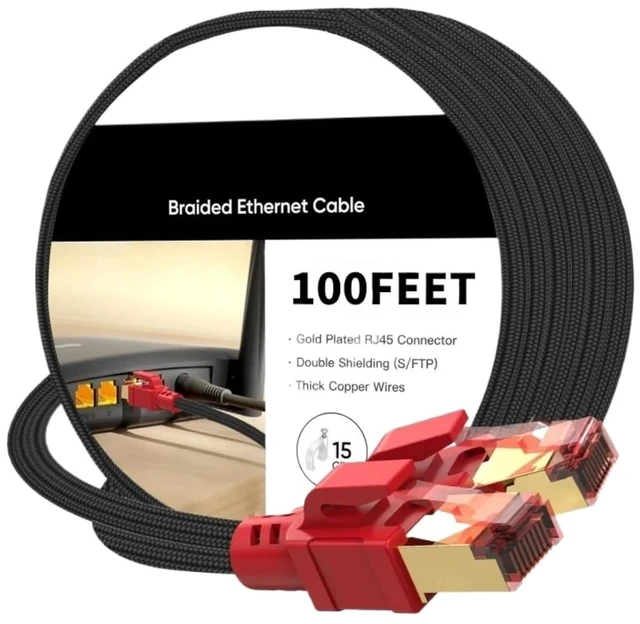 Main image of CAT 8 Ethernet Cable 40Gbps Nylon Braided SFTP RJ45 LAN Cable for cat6 Modem Router Gaming PC Xbox(CAT8,30M)