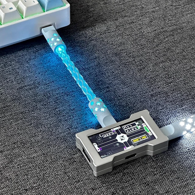 Alt view image 4 of 6 - Braided Keyboard Cables Type-C to USB C with RGB Lighting Single Crystal Copper Braided Charging Cable.for Gaming Keyboard