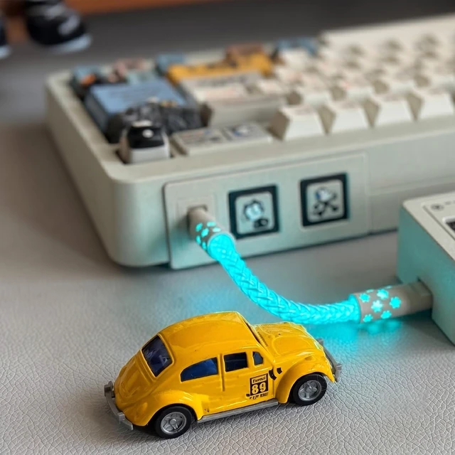 Alt view image 5 of 6 - Braided Keyboard Cables Type-C to USB C with RGB Lighting Single Crystal Copper Braided Charging Cable.for Gaming Keyboard