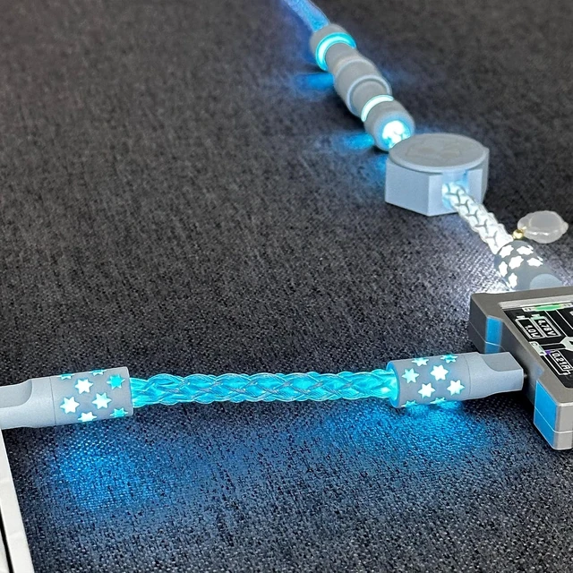 Alt view image 2 of 6 - Braided Keyboard Cables Type-C to USB C with RGB Lighting Single Crystal Copper Braided Charging Cable.for Gaming Keyboard