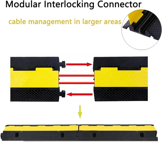 Alt view image 4 of 7 - Rubber Wire Hose RampProtector 2 Channel 100x25cmInterlocking Floor Cord CoverHeavy Duty Cable for Workshop Warehouse Sport Events Concert Market(100 * 25 * 5cm)