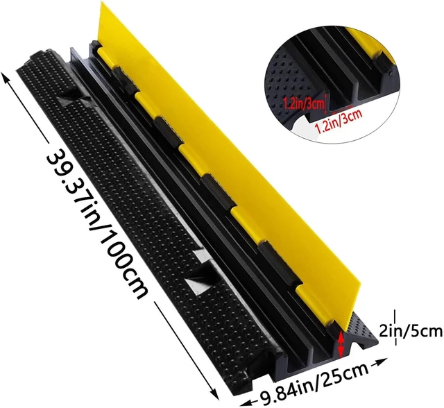 Alt view image 2 of 7 - Rubber Wire Hose RampProtector 2 Channel 100x25cmInterlocking Floor Cord CoverHeavy Duty Cable for Workshop Warehouse Sport Events Concert Market(100 * 25 * 5cm)