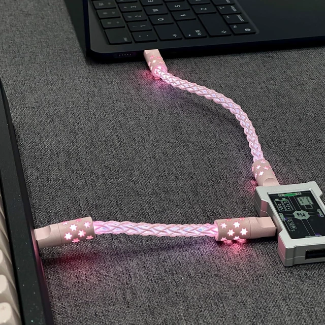 Alt view image 4 of 6 - Custom USB C Keyboard Cable with RGB Lighting for 8KHz Magnetic Keyboard, Single Crystal Copper Braided Charging Cable USB C to Type C, Led Light Up Charger Cord CNC Aviation Connector