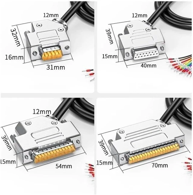 Alt view image 7 of 7 - DB9 DB15 DB25 DB37 Plug with Digital Number Terminal Cable 9/15/25/37Pin Single Head Connector 24/26AWG Double Shielded Wire(DB9 Male-24AWG,0.5M)