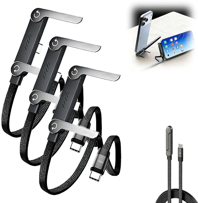 Main image of 240W Super Fast Charging Cable with Invisible Stand - 2-in-1 USB C Data Cable & Foldable Phone Holder - 240 Watt Braided Fast Charger Cable with Built-in Standing Holder for Android & Laptops (3)