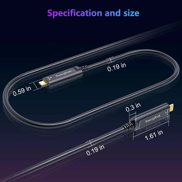 Alt view image 2 of 7 - Fiber Optic USB C Cable 100ft, 10Gbps Active Optical Type C