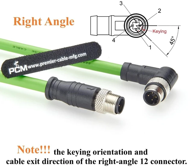 Alt view image 2 of 7 - Right Angle M12 D-Coded 4 Pin Male to Male Industrial Ethernet Cable 100Mbps CAT5e Shielded Drag Chain Cable IP67 Waterproof for PROFINET, EtherCAT, PLC, Robot, Automation, Machine Vision (2M/6.6FT)