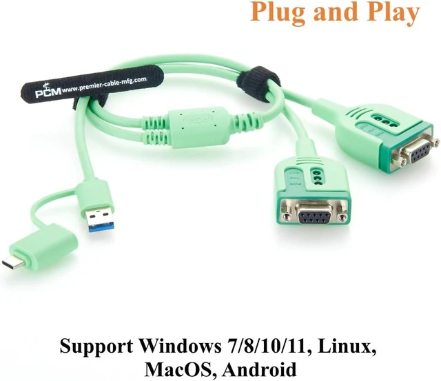 Alt view image 5 of 7 - USB-A & USB-C to RS232 Serial Adapter Cable USB to Dual DB9 Female COM Port Converter with FT232RNL Chip for PLC, CNC Machines, Modem, POS (DB9 Female, 0.6m)