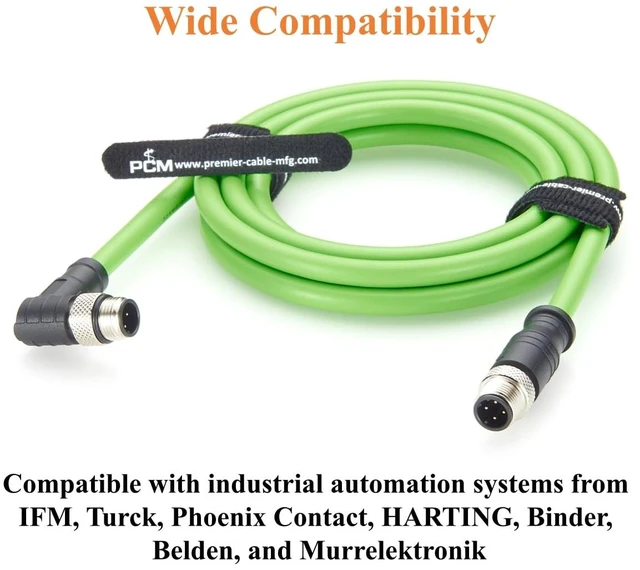 Alt view image 6 of 7 - Right Angle M12 D-Coded 4 Pin Male to Male Industrial Ethernet Cable 100Mbps CAT5e Shielded Drag Chain Cable IP67 Waterproof for PROFINET, EtherCAT, PLC, Robot, Automation, Machine Vision (2M/6.6FT)