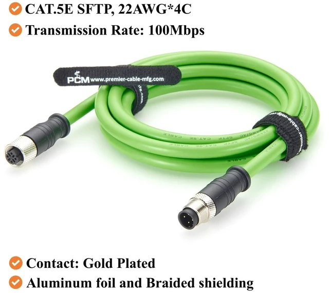 Alt view image 2 of 7 - PROFINET M12 D-Code 4 Pin Male to Female Industrial Ethernet Cable 100Mbps CAT5e SFTP Shielded IP67 High Flex Drag Chain for EtherCAT, PLC, Robotics, Machine Vision, Automation (2M/6.6FT)