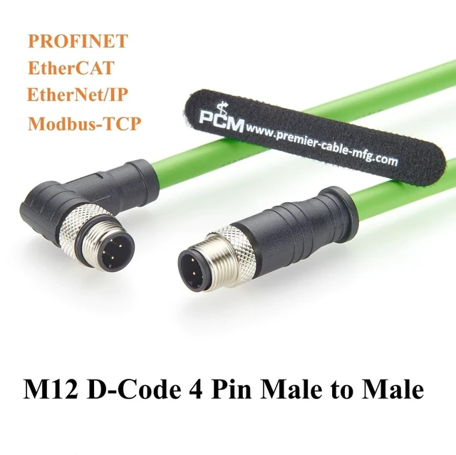 Alt view image 5 of 7 - Right Angle M12 D-Coded 4 Pin Male to Male Industrial Ethernet Cable 100Mbps CAT5e Shielded Drag Chain Cable IP67 Waterproof for PROFINET, EtherCAT, PLC, Robot, Automation, Machine Vision (2M/6.6FT)