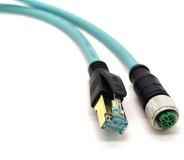 Alt view image 6 of 6 - M12 4 Pin D Code Female to RJ45 Plug High Flex Cat7 Industrial Ethernet PVC Cable 1M