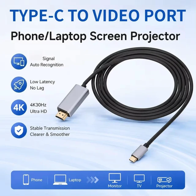 Alt view image 2 of 5 - USB-C to HDMI Cable 6ft (4K@60Hz), Aluminum Type-C to HDMI Cord, Compatible with iPhone, MacBook, iPad, Windows Laptop, Smartphone