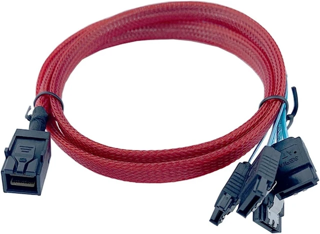 Main image of Built-in M~ni SAS Hd SFF-8643 to 4 SATA Storage Hard Drives Red Braided Network Data Cable Server(1m)