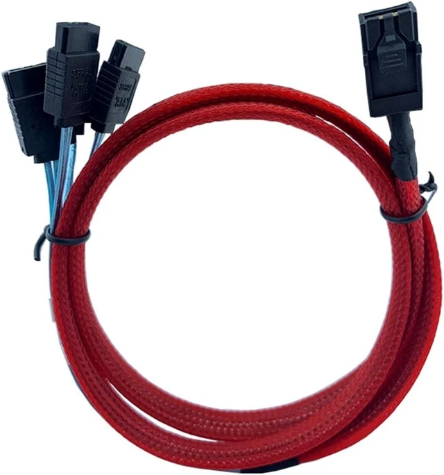 Alt view image 2 of 5 - Built-in M~ni SAS Hd SFF-8643 to 4 SATA Storage Hard Drives Red Braided Network Data Cable Server(1m)