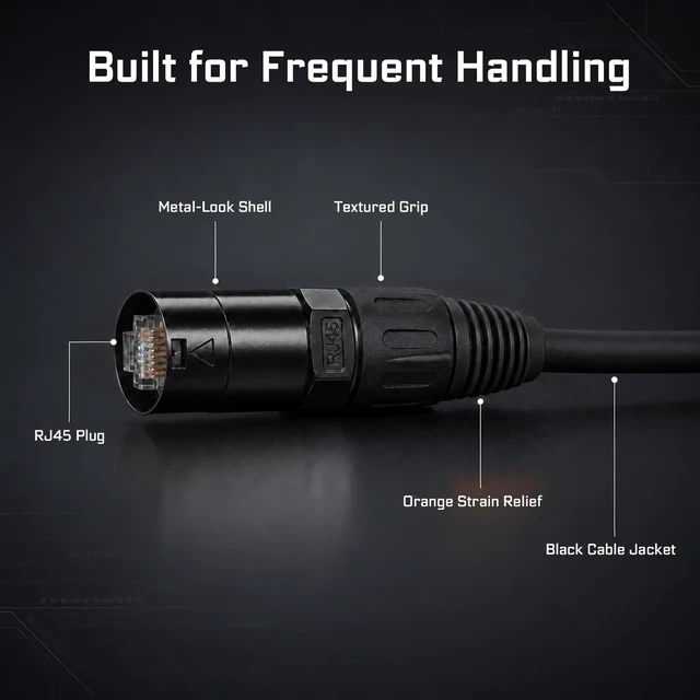 Alt view image 2 of 5 - AMIMA Shielded CAT6A Ethercon Cable (100 Feet) Professional Audio & Lighting RJ45 EtherCON-Compatible Cable for Studio, Stage, Live Events(Black)