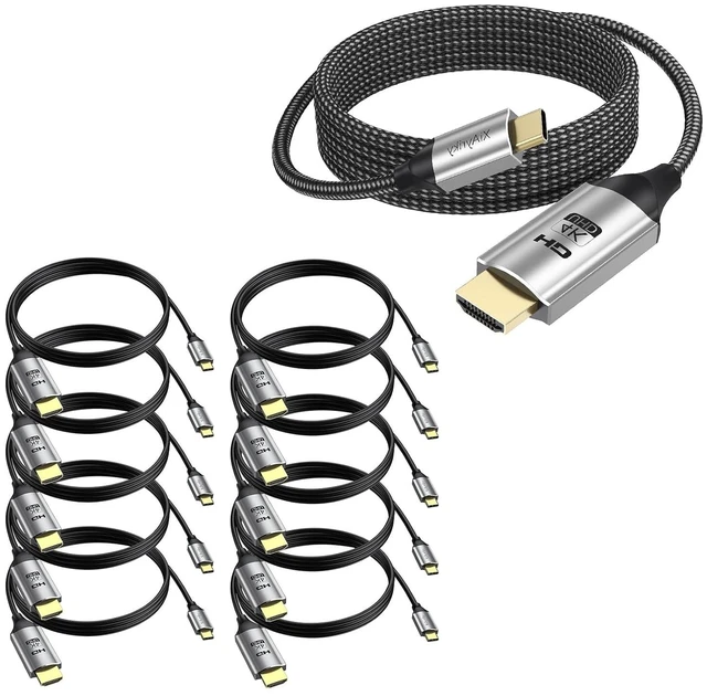 Main image of 10FT Single & 6FT 10-Pack 4K USB-C to HDMI Cable Bundle - Bulk Solution for Multi-Device Setups & Long Reach (4K@30Hz, Thunderbolt 4/3 Compatible, MacBook, iPhone, Surface, Galaxy)