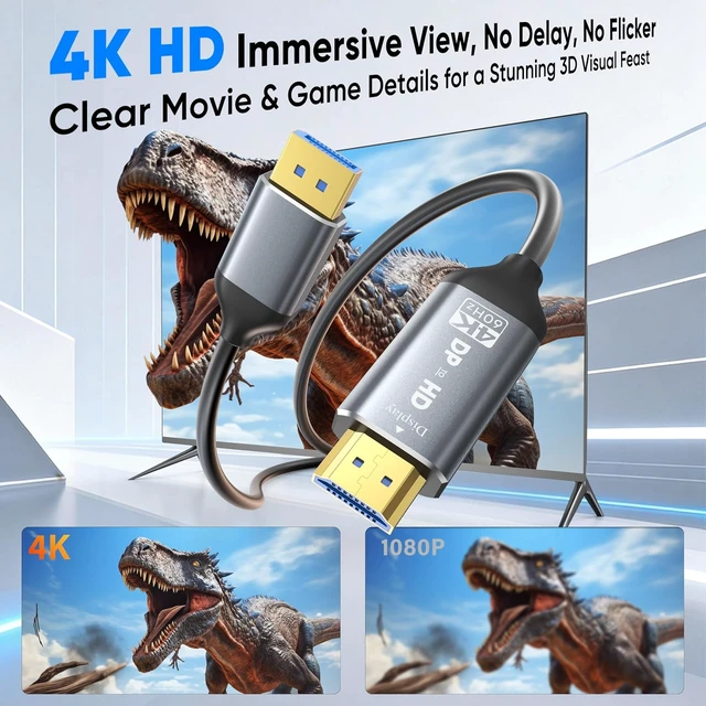 Alt view image 2 of 7 - 5Pack DisplayPort to HDMI Cable 4K@60Hz 10FT(120in), Display Port to HDMI Uni-Directional Passive Adapter Cable, Male to Male DP 1.2 to HDMI 2.0 Cord for Monitor, PC, Laptop, GPU, HDTV,Projector