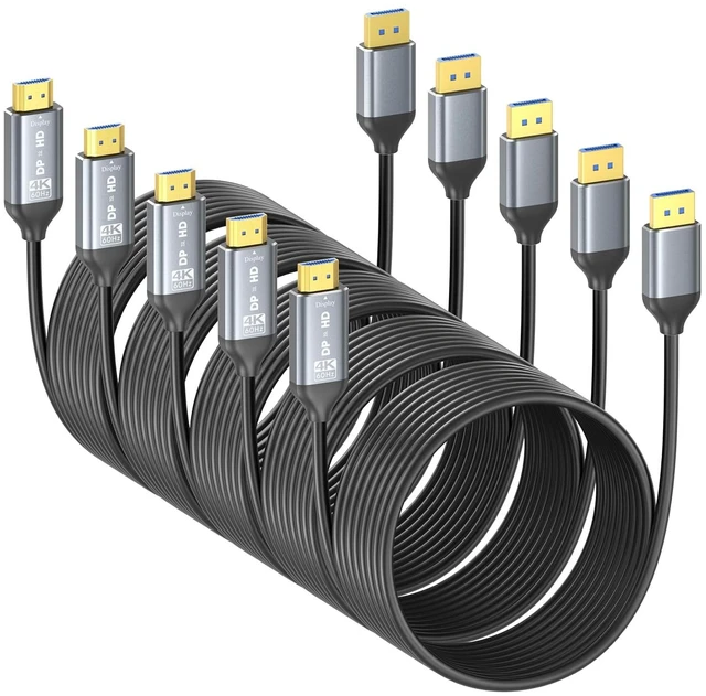 Main image of 5Pack DisplayPort to HDMI Cable 4K@60Hz 10FT(120in), Display Port to HDMI Uni-Directional Passive Adapter Cable, Male to Male DP 1.2 to HDMI 2.0 Cord for Monitor, PC, Laptop, GPU, HDTV,Projector