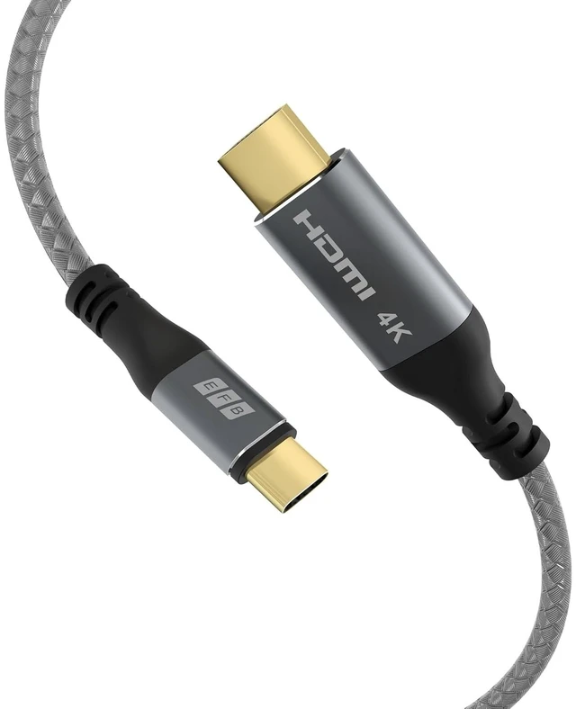 Alt view image 2 of 7 - EFB-Elektronik USB-C to HDMI Cable 4K @ 30Hz - 1.8 m, UHD Video Transmission, Braided Fabric Jacket, Aluminium Connector, Compatible with Laptops and Smartphones, Packed Without