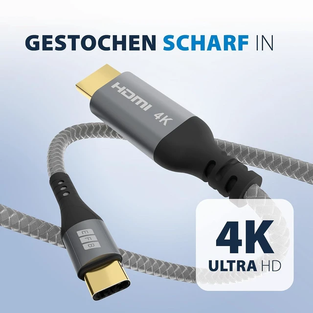Alt view image 5 of 7 - EFB-Elektronik USB-C to HDMI Cable 4K @ 30Hz - 1.8 m, UHD Video Transmission, Braided Fabric Jacket, Aluminium Connector, Compatible with Laptops and Smartphones, Packed Without