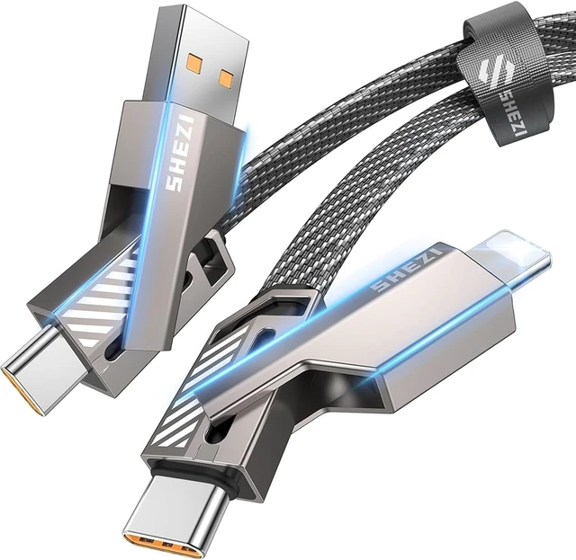 Alt view image 3 of 3 - SHEZI 67W GaN USB C Charger (Black) with 5FT 60W 4 in 1 Flat Nylon Braided Charging Cable (Grey)