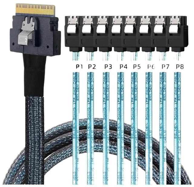 Main image of 2025 PCI-E S/AS 4.0 SFF-8654 8i to 8X SATA Cord 4X M1ni S/AS 29Pin SFF-8482 Computer Server Array Disk Cord(0.5m,4X to 4-SAS)