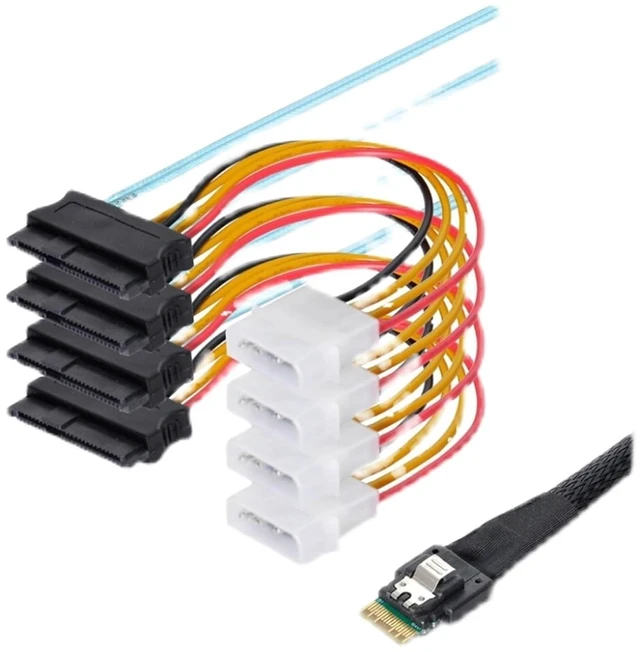 Main image of 2025 PCI-E S/AS 4.0 SFF-8654 8i to 8X SATA Cord 4X M1ni S/AS 29Pin SFF-8482 Computer Server Array Disk Cord(1m,4X to 4-SAS)