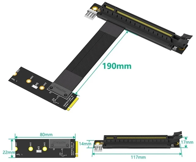 Alt view image 4 of 4 - Riser Cable M.2 NVME to PCIE X16 Adapter Graphics Extension Cable 90 Degree PCI 3.0 16X to M Key Riser Cable(Black B)
