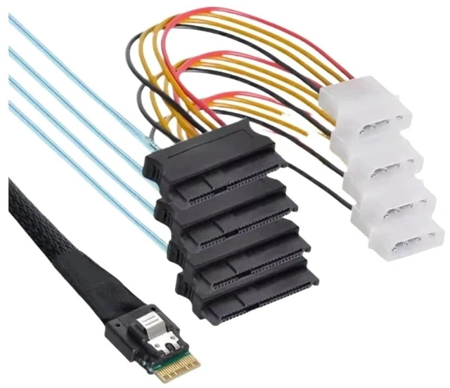 Main image of 2025 Built-in Slim S/AS 4.0 38P SFF-8654 to 4 M1ni S/AS 29Pin SFF-8482 Computer Server Array Disk SATA Cord(1m,4X to 4-SATA)
