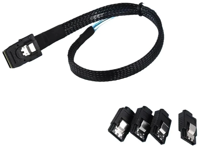 Alt view image 3 of 5 - Internal S/AS SFF-8087,SFF8643,SlimSAS SFF8654 Host to Target 4 SATA 3.0 Hard Disk Motherboard Server Data Fanout Cord(1m,8087 to 4xSATA Elbow)
