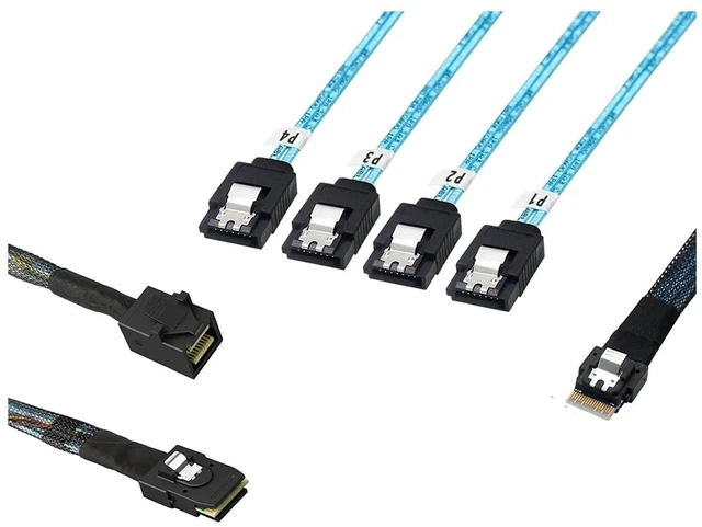 Alt view image 2 of 5 - Internal S/AS SFF-8087,SFF8643,SlimSAS SFF8654 Host to Target 4 SATA 3.0 Hard Disk Motherboard Server Data Fanout Cord(1m,8087 to 4xSATA Elbow)
