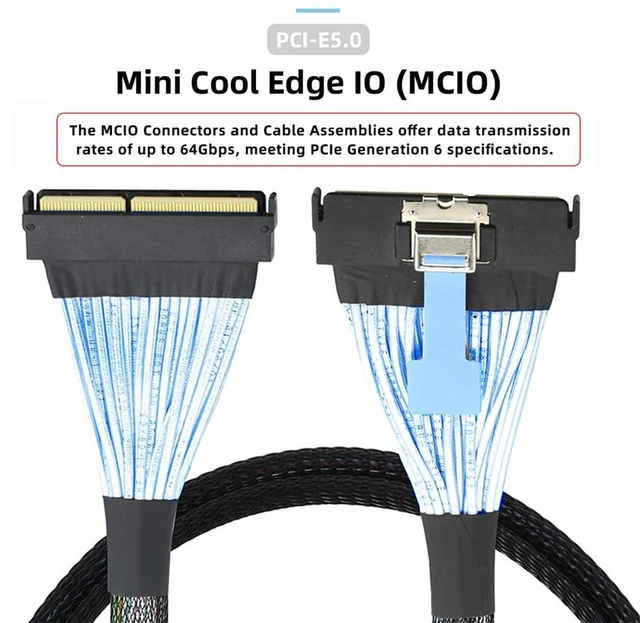 Alt view image 6 of 7 - PCI-E 5.0 PCIE6.0 Mini Cool Edge IO MCIO SFF-TA-1016 STR PCI-E 16x 124Pin Male to MCIO 124Pin Male Extender Cable 50cm with Pull Tab