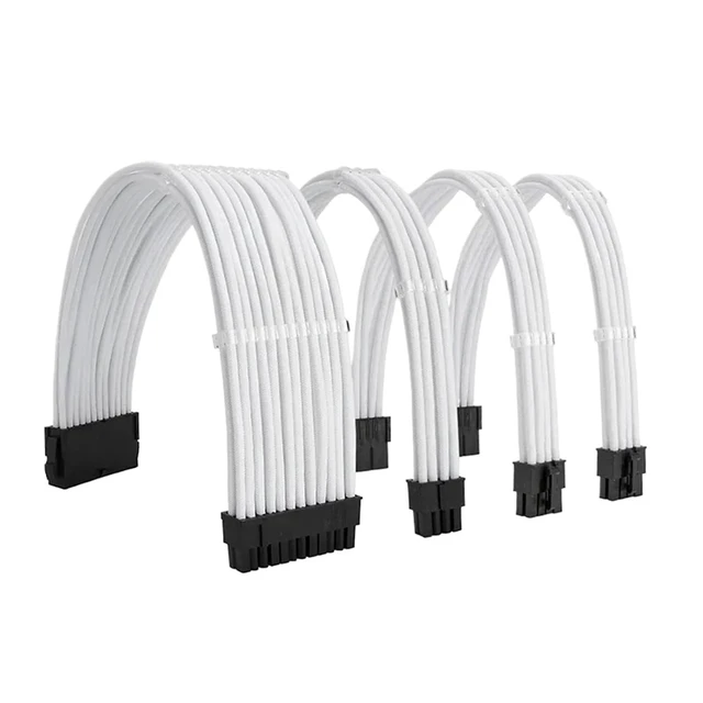 Alt view image 2 of 5 - ATX Case Computer Power Extension Cord Nylon Braided Mesh Curved Wire 4-Piece Set 18AWG Tinned Copper Wire 24 Pin PCI-E 8 Pin(Kit D White)