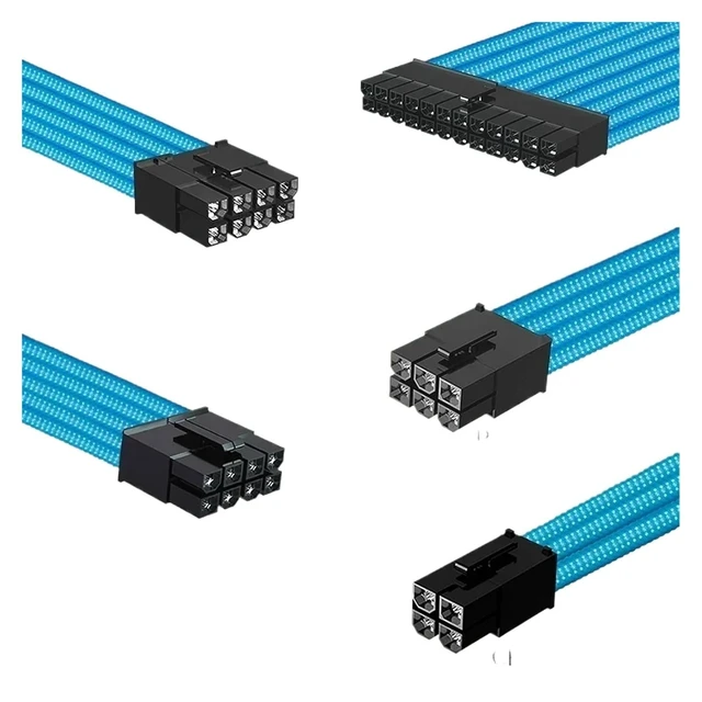 Alt view image 4 of 5 - ATX Case Computer Power Extension Cord Nylon Braided Mesh Curved Wire 4-Piece Set 18AWG Tinned Copper Wire 24 Pin PCI-E 8 Pin(Kit D White)