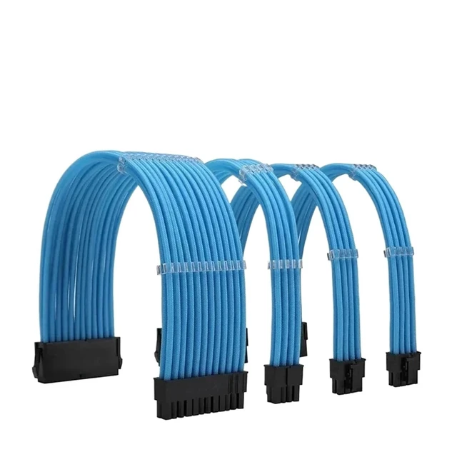Alt view image 3 of 5 - ATX Case Computer Power Extension Cord Nylon Braided Mesh Curved Wire 4-Piece Set 18AWG Tinned Copper Wire 24 Pin PCI-E 8 Pin(Kit D White)