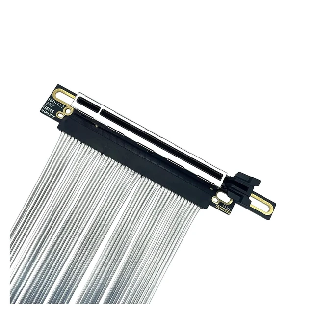 Alt view image 3 of 6 - PCI-E 5.0 X16 Graphics Card Extension Cable Silver Plated Cable GEN5 64GBS 270° GPU Extension Cable for 217e H/1 Chassis(25cm)