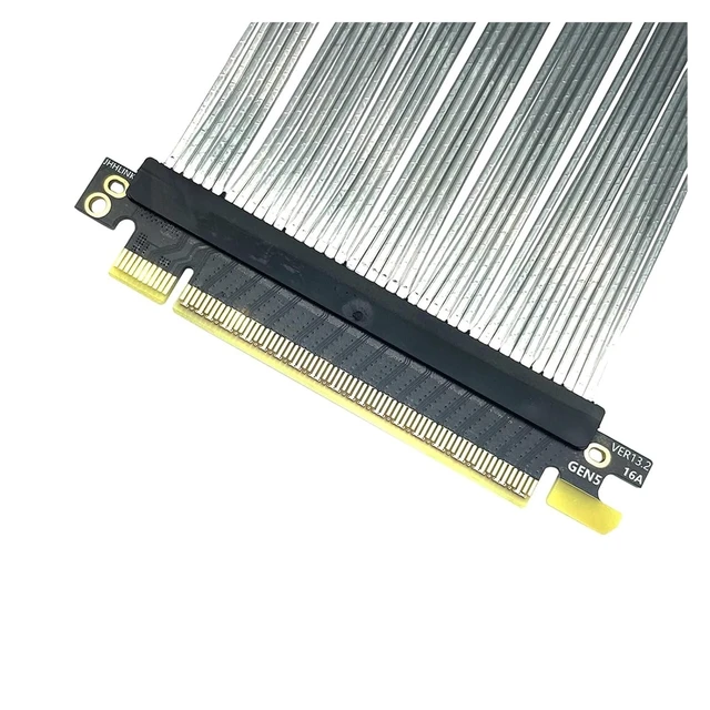 Alt view image 4 of 6 - PCI-E 5.0 X16 Graphics Card Extension Cable Silver Plated Cable GEN5 64GBS 270° GPU Extension Cable for 217e H/1 Chassis(25cm)