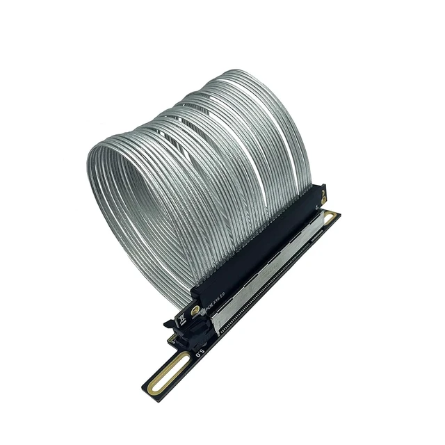 Alt view image 5 of 6 - PCI-E 5.0 X16 Graphics Card Extension Cable Silver Plated Cable GEN5 64GBS 270° GPU Extension Cable for 217e H/1 Chassis(25cm)