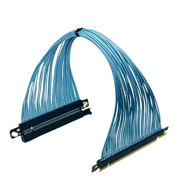 Alt view image 2 of 6 - 5U Silver-Plated PCI-E 4.0 X16 High Speed Graphics Card Extension Cable GPU Riser Gen4 Single Individual Wire Harness Blue(20cm)