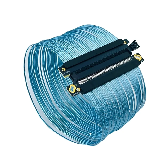Alt view image 6 of 6 - 5U Silver-Plated PCI-E 4.0 X16 High Speed Graphics Card Extension Cable GPU Riser Gen4 Single Individual Wire Harness Blue(20cm)