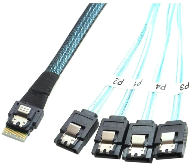Main image of Built-in Slim S/AS 4.0 38P SFF-8654 to 4 S/AS 29Pin SFF-8482 Computer Server Array Disk SATA Cable Hard Data Conversion Cable(0.5m,4X to 4-SATA)
