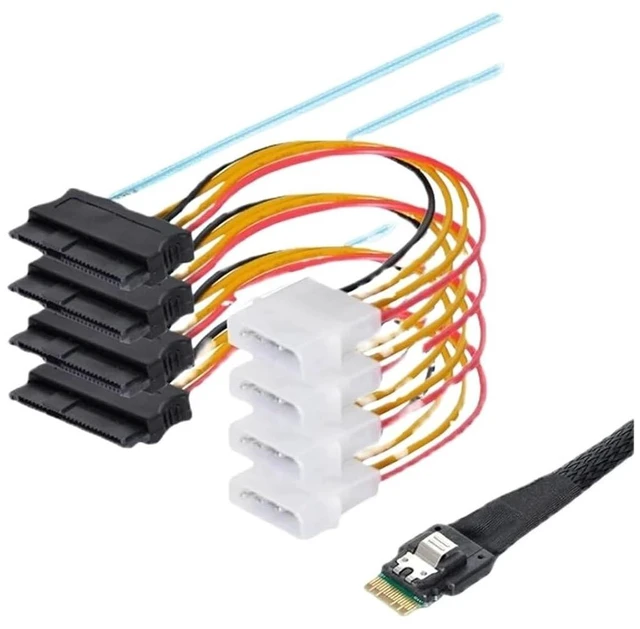 Alt view image 2 of 4 - Built-in Slim S/AS 4.0 38P SFF-8654 to 4 S/AS 29Pin SFF-8482 Computer Server Array Disk SATA Cable Hard Data Conversion Cable(0.5m,4X to 4-SATA)