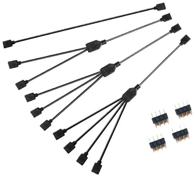 Alt view image 3 of 5 - 12V 4PIN Sync Motherboard Cable 5V 3Pin ARGB 1 to 2/3/4/5 Ways Extension Line(12V 1 to 4)