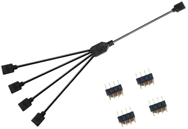 Alt view image 5 of 5 - 12V 4PIN Sync Motherboard Cable 5V 3Pin ARGB 1 to 2/3/4/5 Ways Extension Line(12V 1 to 4)