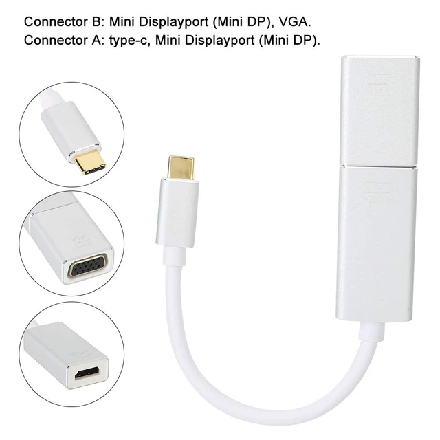 Alt view image 7 of 7 - Type C to Mini/to VGA Cascade Combination Patch Cord Converter Adapter Cable, Easy Operation, Portable Design, Professional Stability for Projector, Computer, Multimedia,