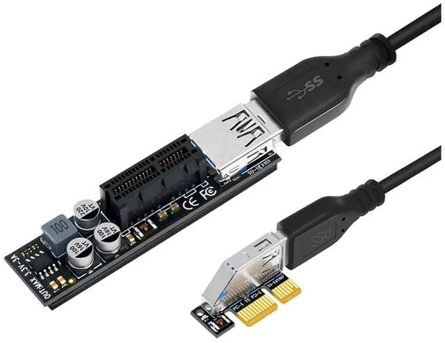 Alt view image 2 of 5 - Riser Cable Full Speed USB 3.0 PCI Express X1 to X1 Extension Cable Adapter Card Converter with Power Module for Desktop PC(30cm)